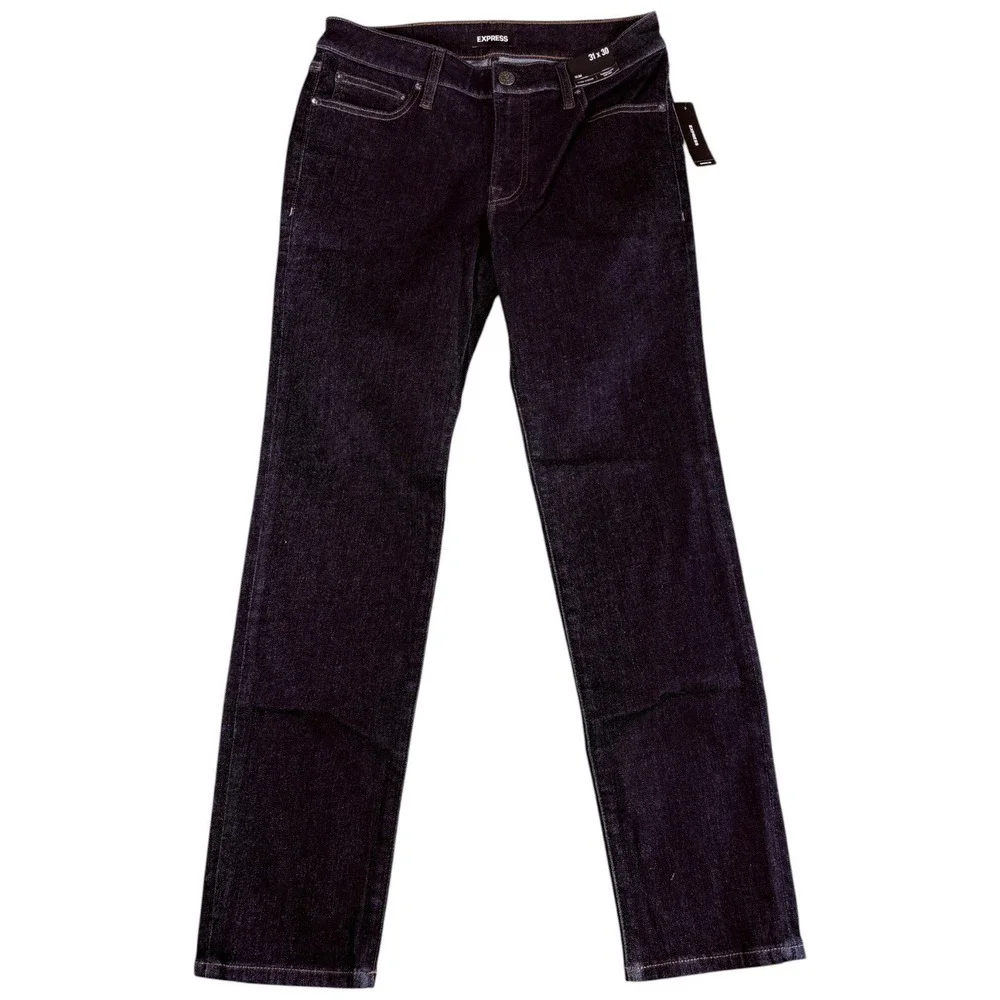 Express Jeans Mens 31x30 Blue Denim Dark Wash Hyper Stretch Slim Straight Leg
